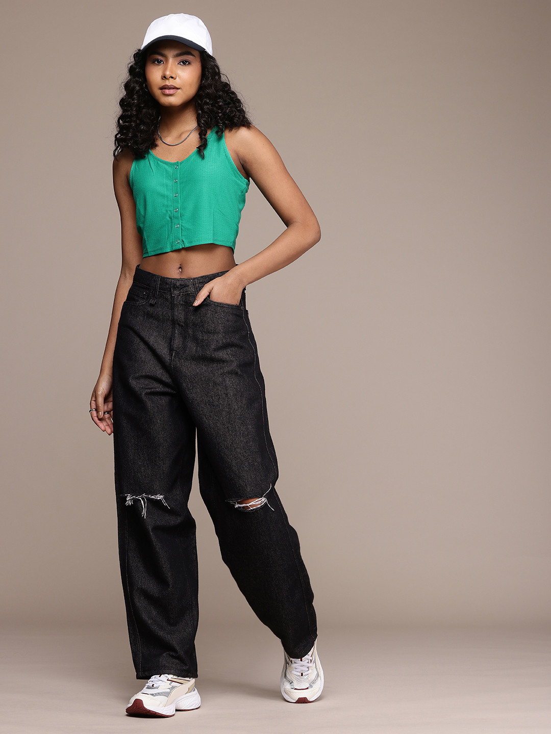 The Roadster Life Co. Women High-Rise Skater Fit Slash Knee Jeans