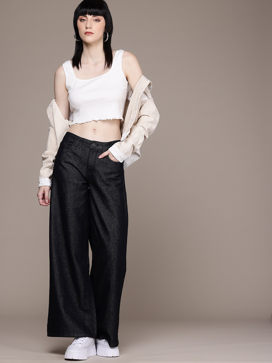 The Roadster Life Co. Women Super Baggy Fit Low-Rise Wide Leg Jeans