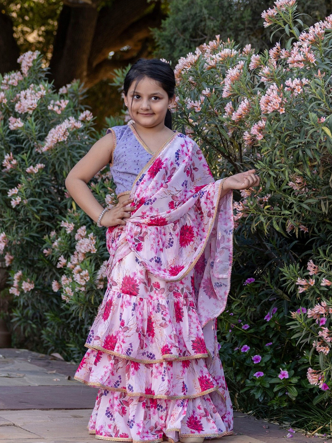 Cutiediva Floral Schiffli Pure Georgette Ready to Wear Saree
