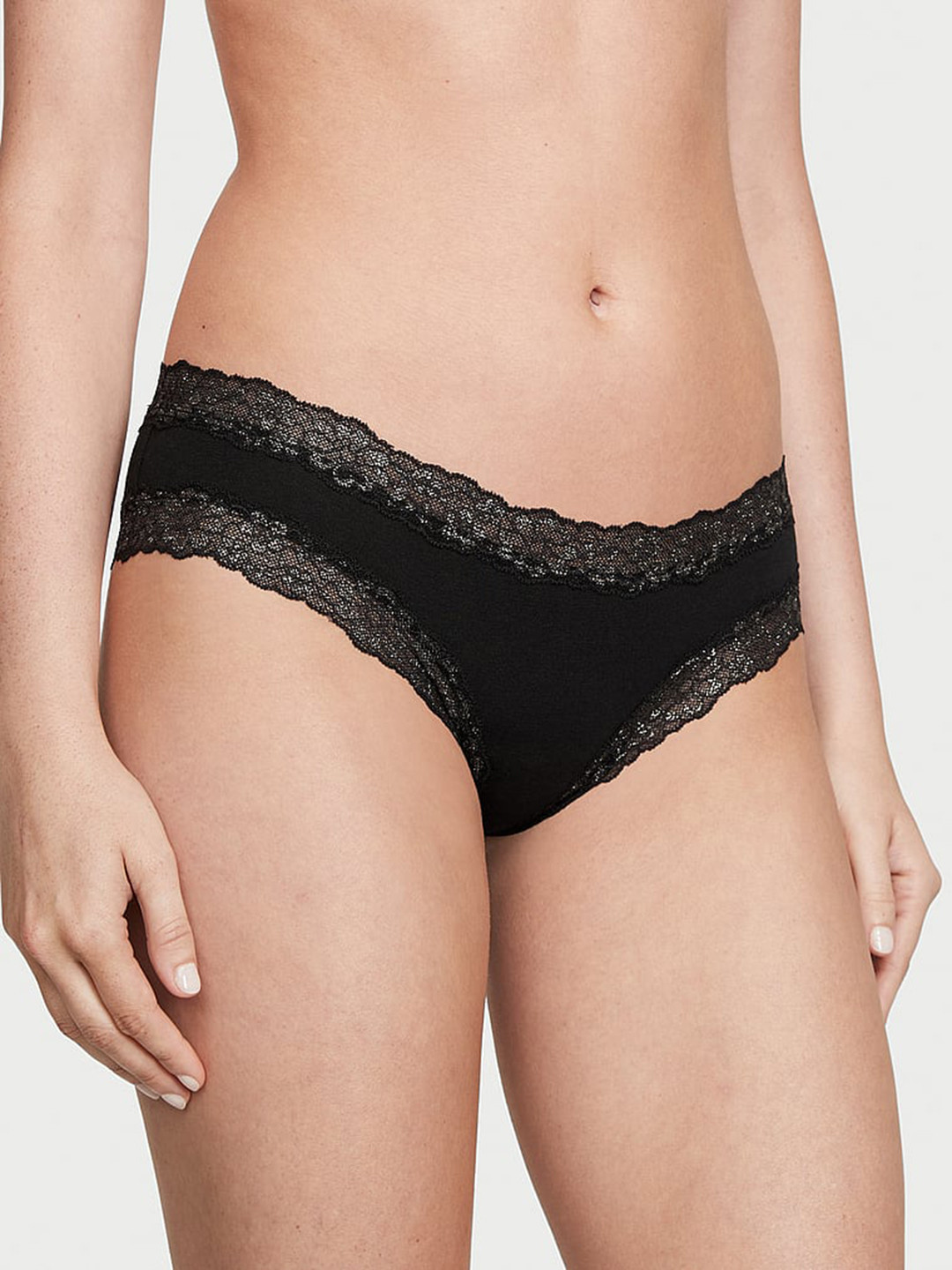 Victoria's Secret Shimmer Lace-Waist Cotton Cheeky Panty