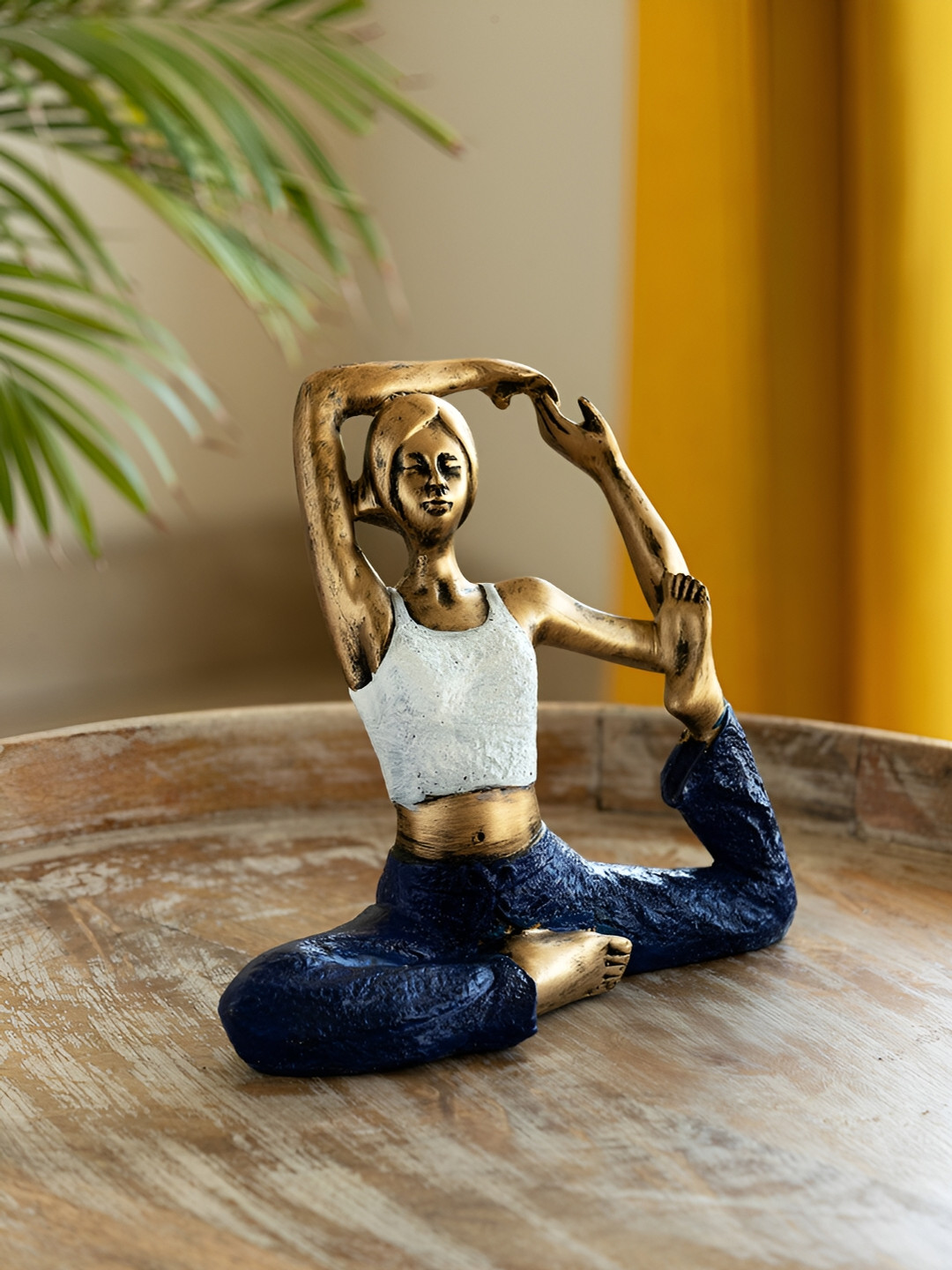 ExclusiveLane Yoga Lady Gold Polyresin Natural Living Room Hand-Crafted Small Showpiece - 8 Inches