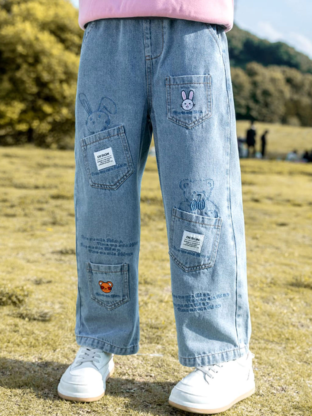 INCLUD Girls Straight Fit Pocket Patch Applique Jeans