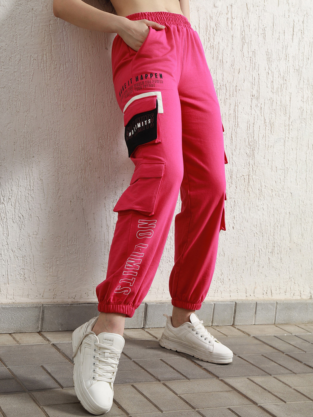 Hubberholme Women Typography Printed Relaxed Straight Leg High-Rise Cargo Jogger
