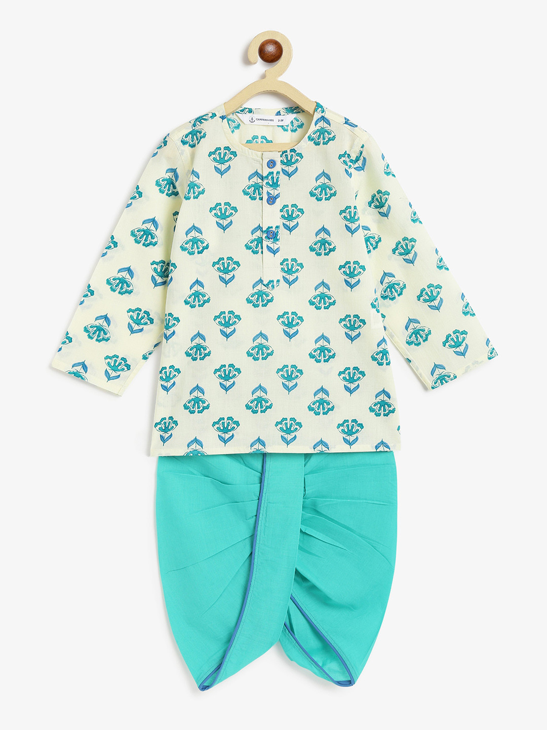 Campana Boys Floral Printed Pure Cotton Straight Kurta With Dhoti Pants