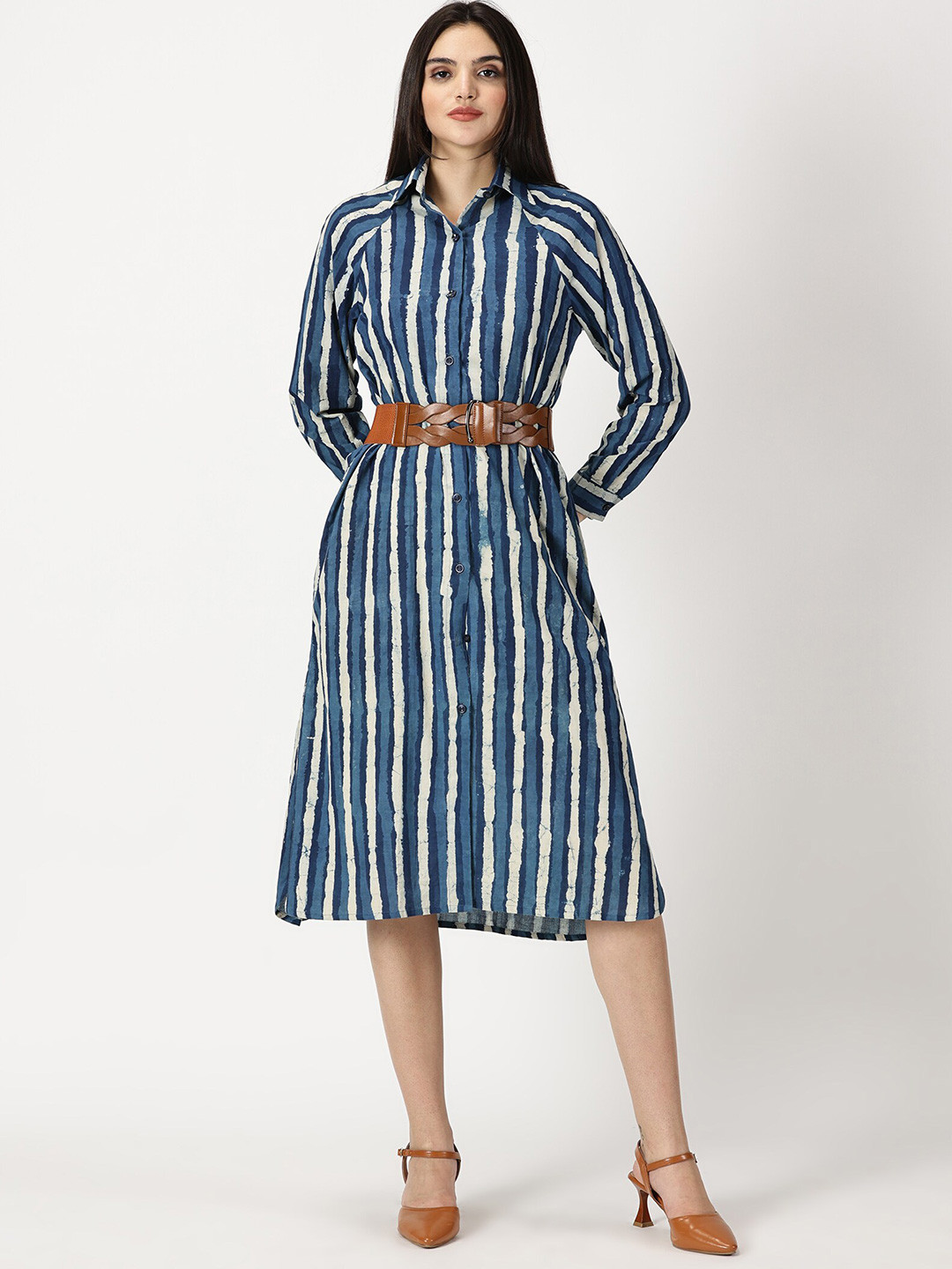 Weaves of Tradition Striped Shirt Midi Dress