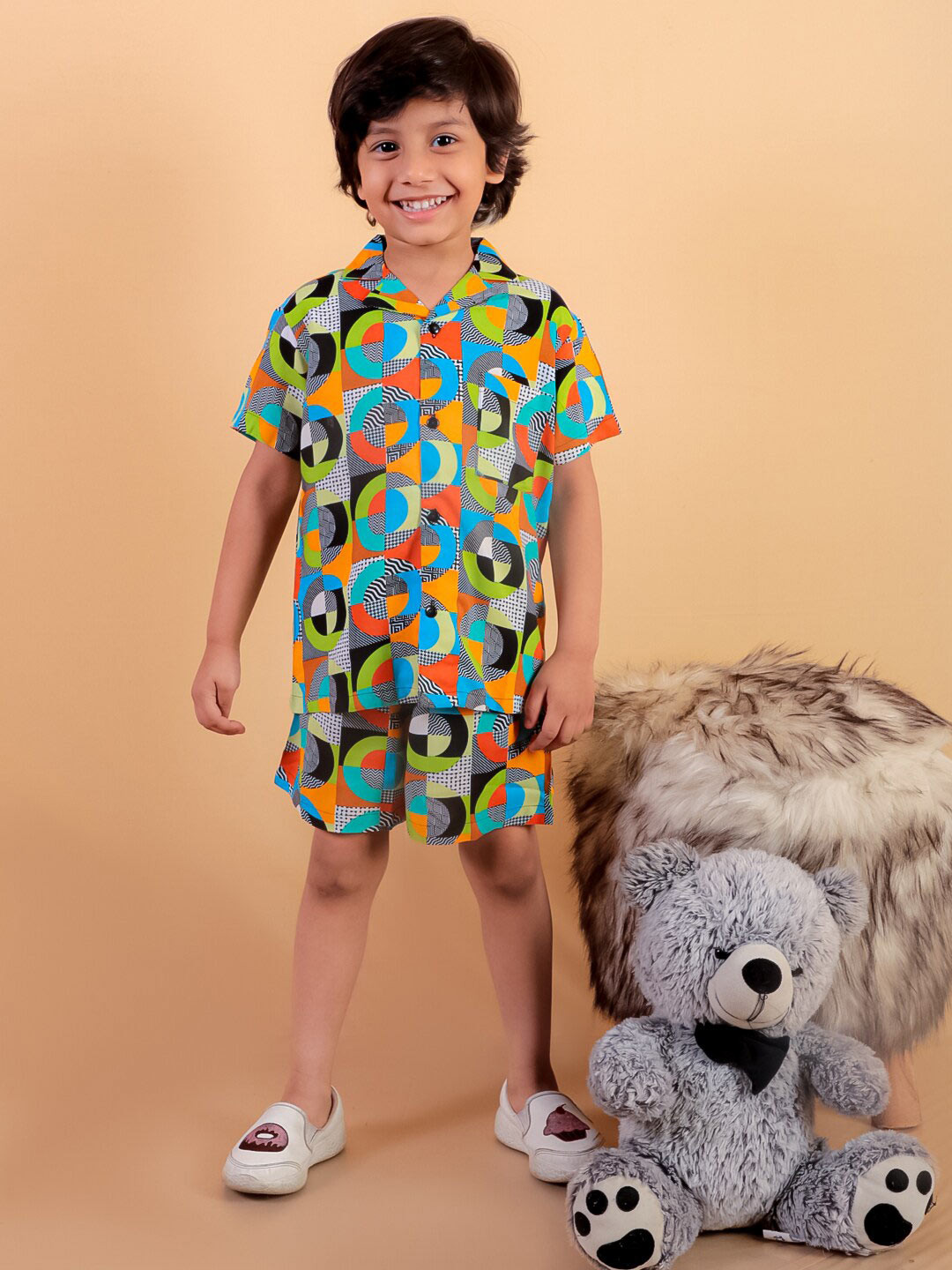 BAESD Boys Printed Cuban Collar Shirt with Shorts