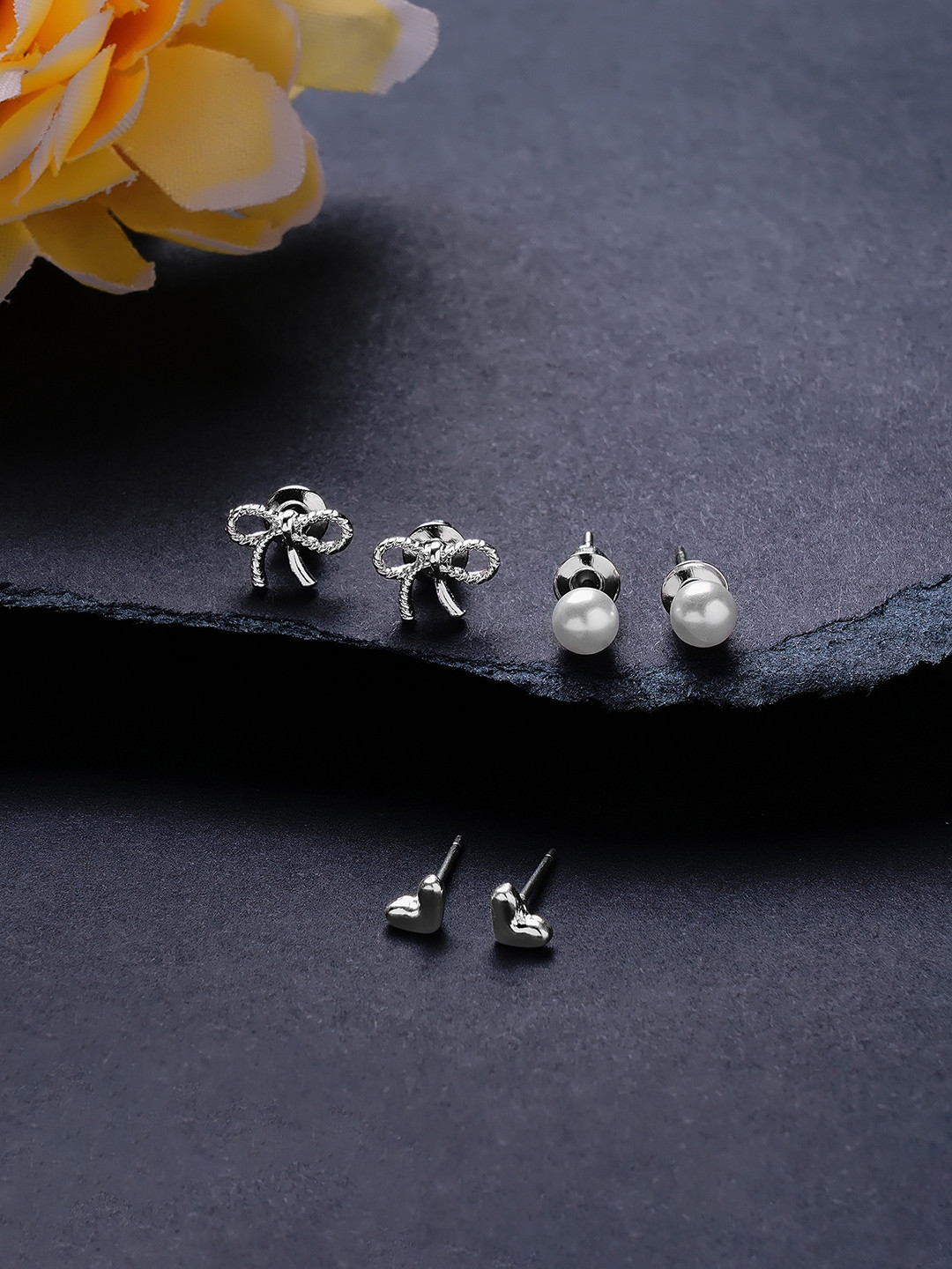 Accessorize Set Of 3 Pearl-Beaded Contemporary Studs Earrings