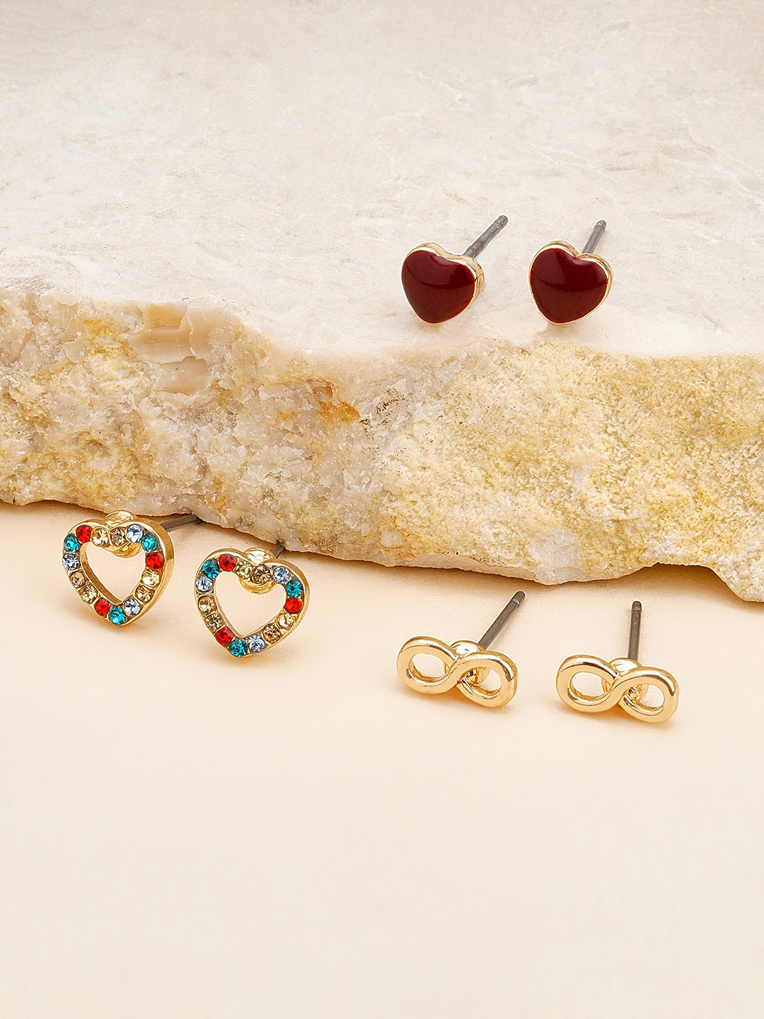 Accessorize Set Of 3 Metal Heart Shaped Studs Earrings