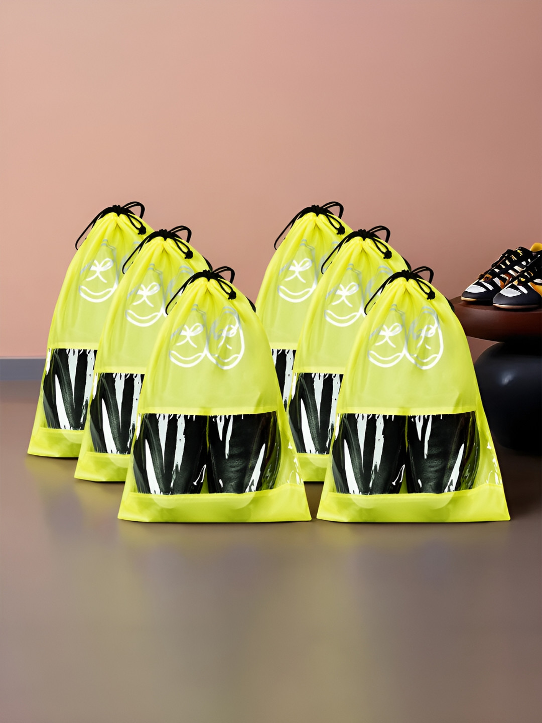 Kuber Industries 6-Pcs Printed Shoe Cover Bags With Transparent Window