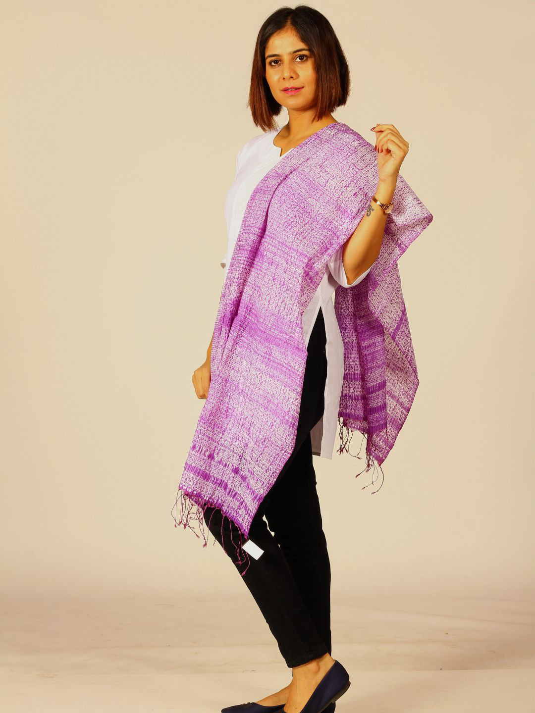 ArtEastri Lavender Woven Design Shibori Tie & Dye Silk Cotton Stole