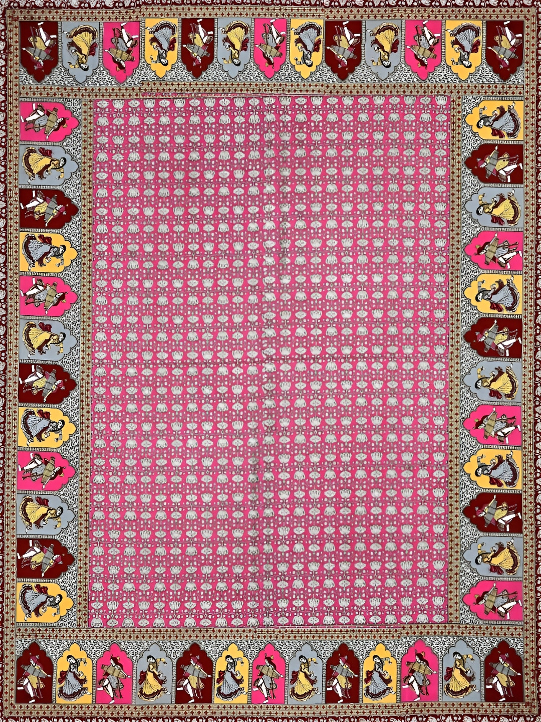 Aura Pink & Yellow Ethnic Motifs Printed Cotton 180 TC King Bedsheet with 2 Pillow Covers