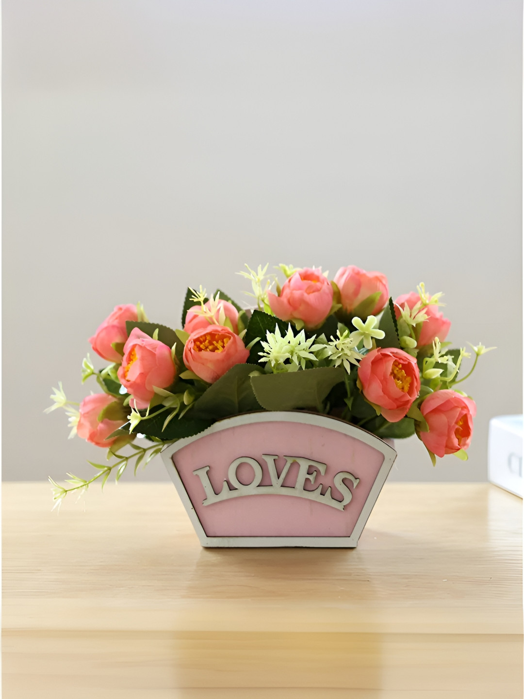 UMAI Pink Tea Rose Artificial Flower With Pot