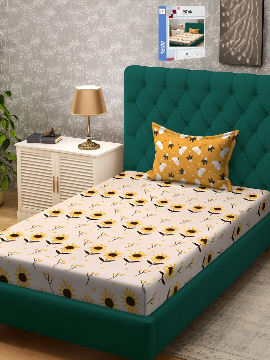 KLOTTHE Book Fold Floral Printed 300 TC Single Bedsheet With Pillow Cover