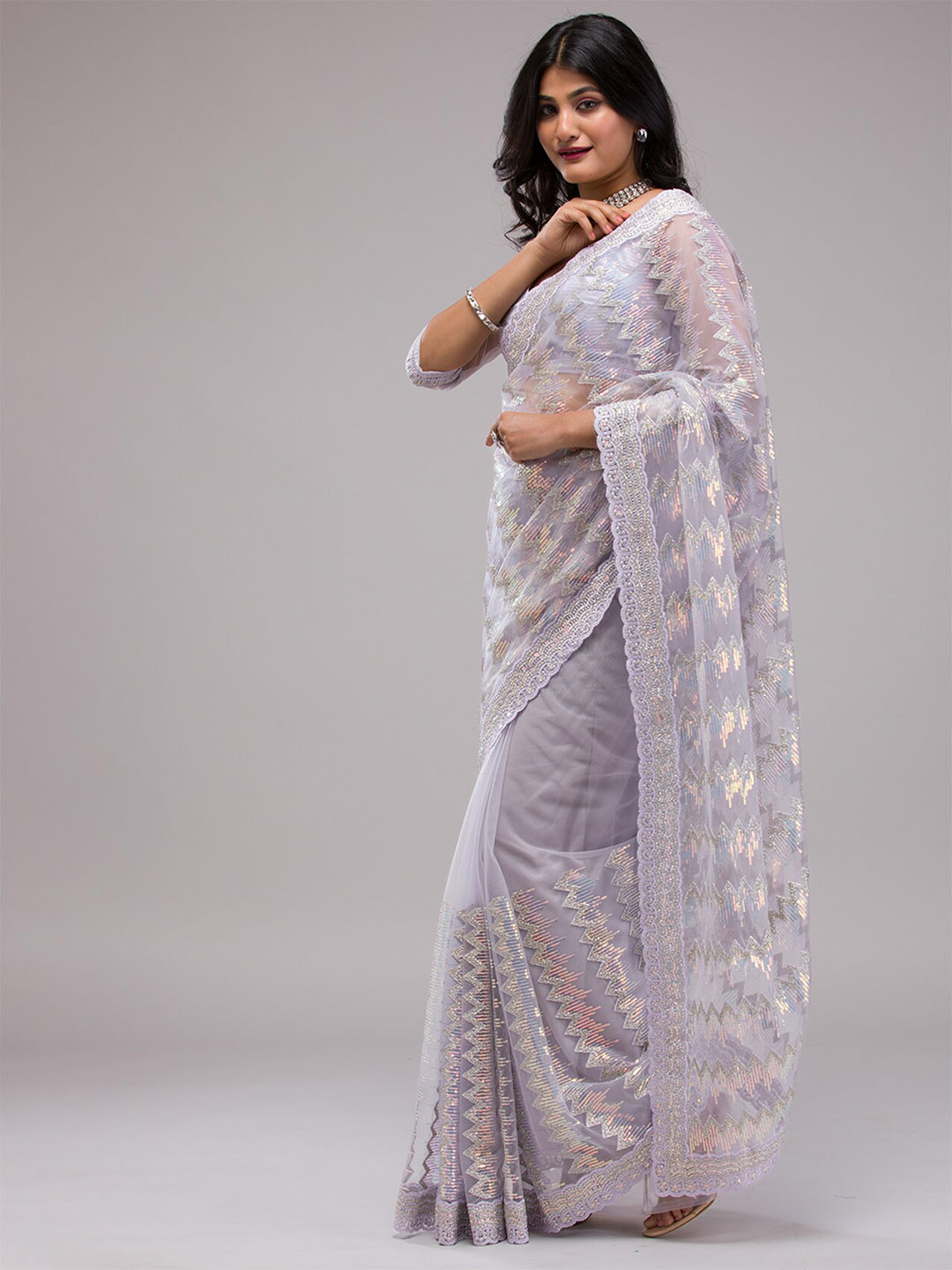 Koskii Sequinned Tissue Saree