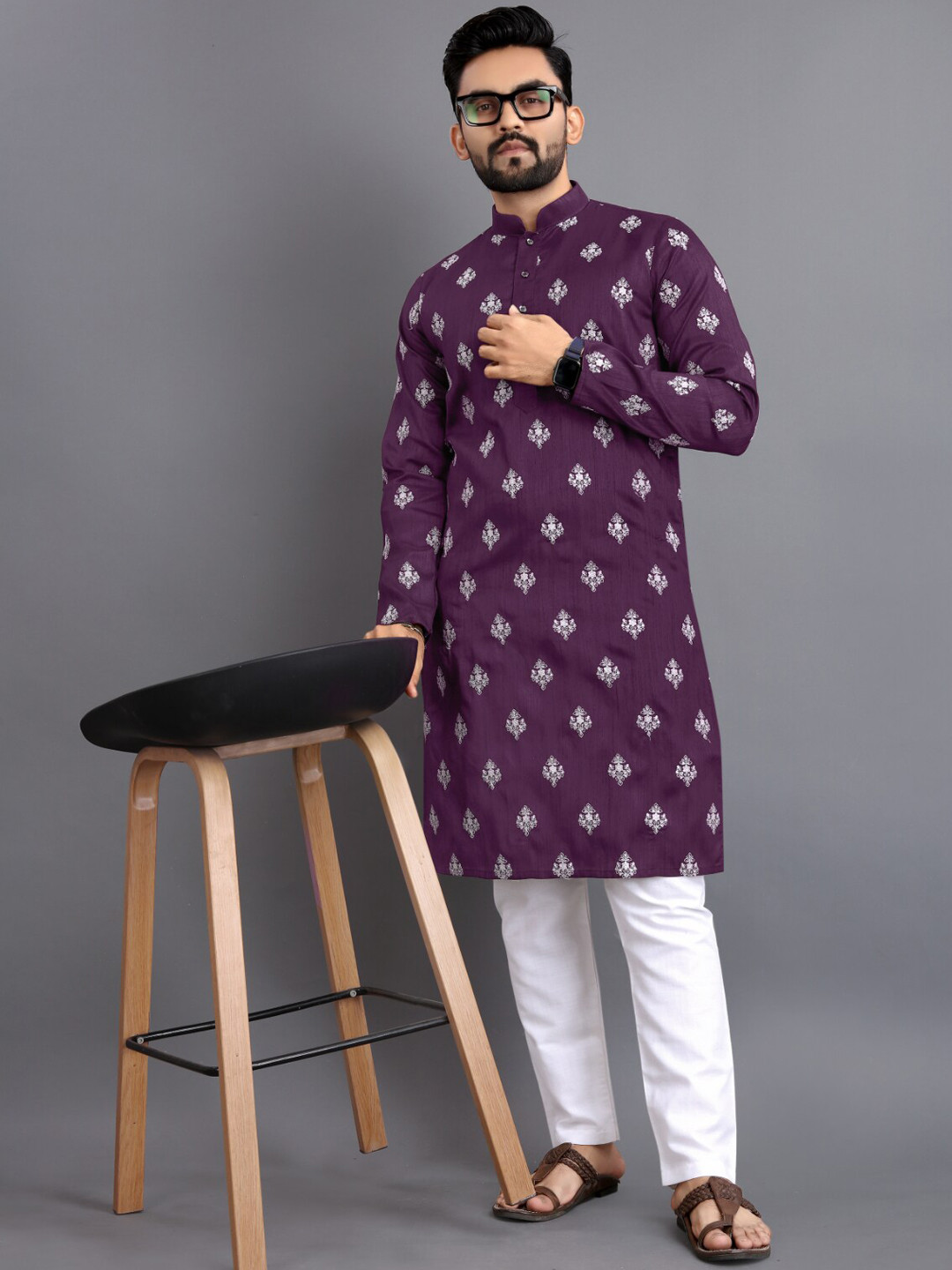 Ekasya Ethnic Motifs Printed Mandarin Collar Straight Kurta