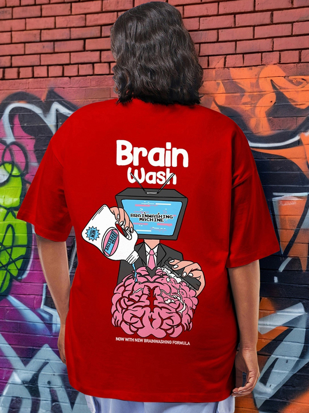 Bewakoof Plus Brain Wash Printed Drop-Shoulder Sleeves Pure Cotton Oversized T-shirt