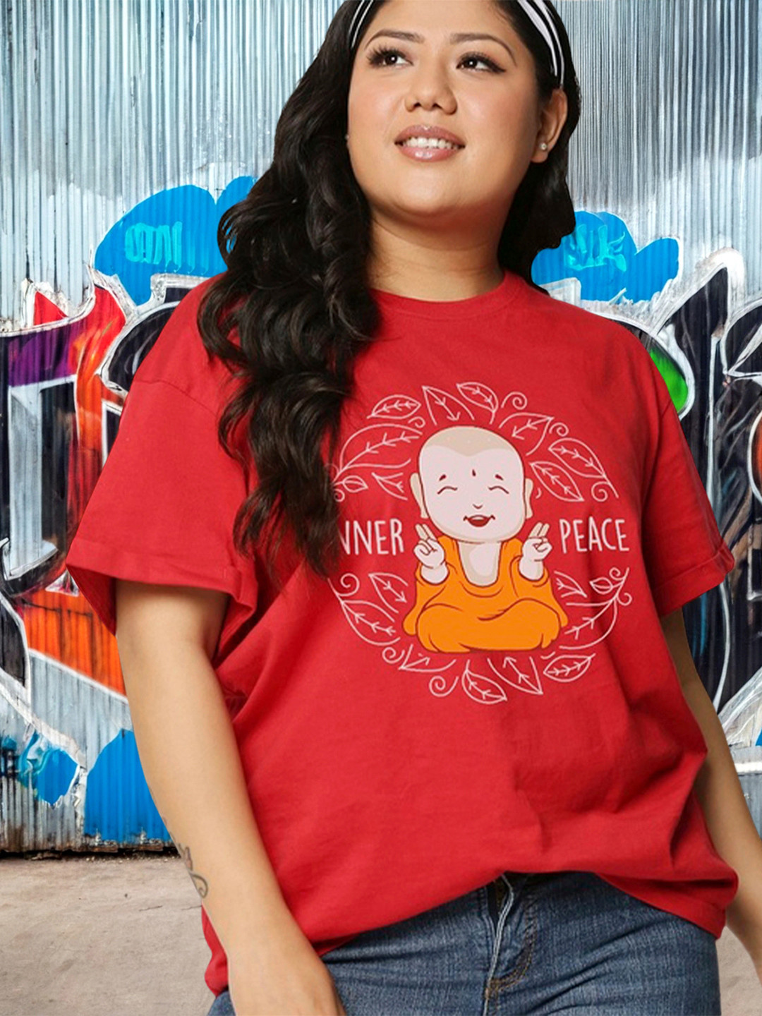Bewakoof Inner Peace Graphic Printed Plus Size Pure Cotton T-shirt