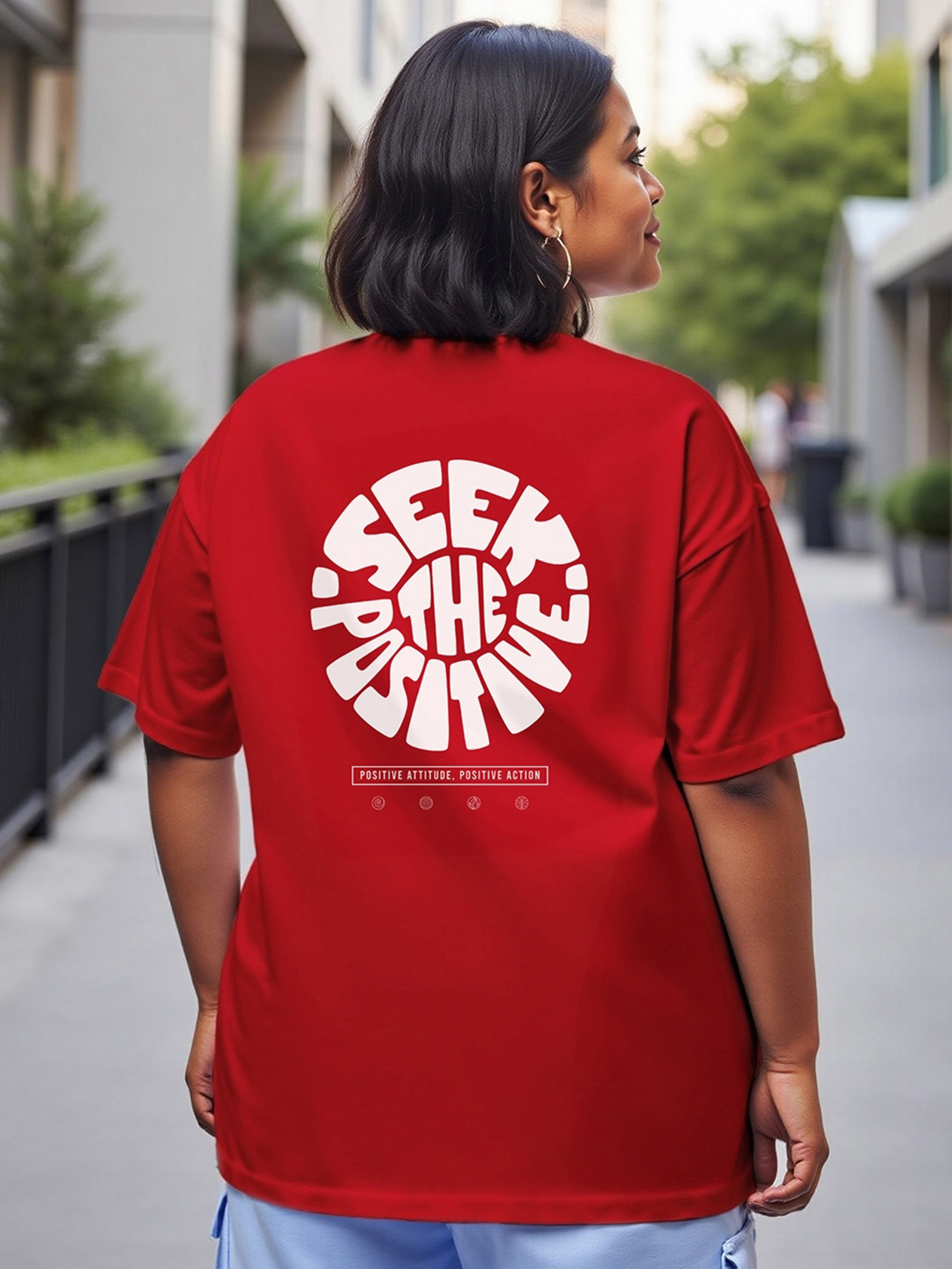 Bewakoof Plus Peace Seeker Printed Drop-Shoulder Sleeves Pure Cotton Oversized T-shirt