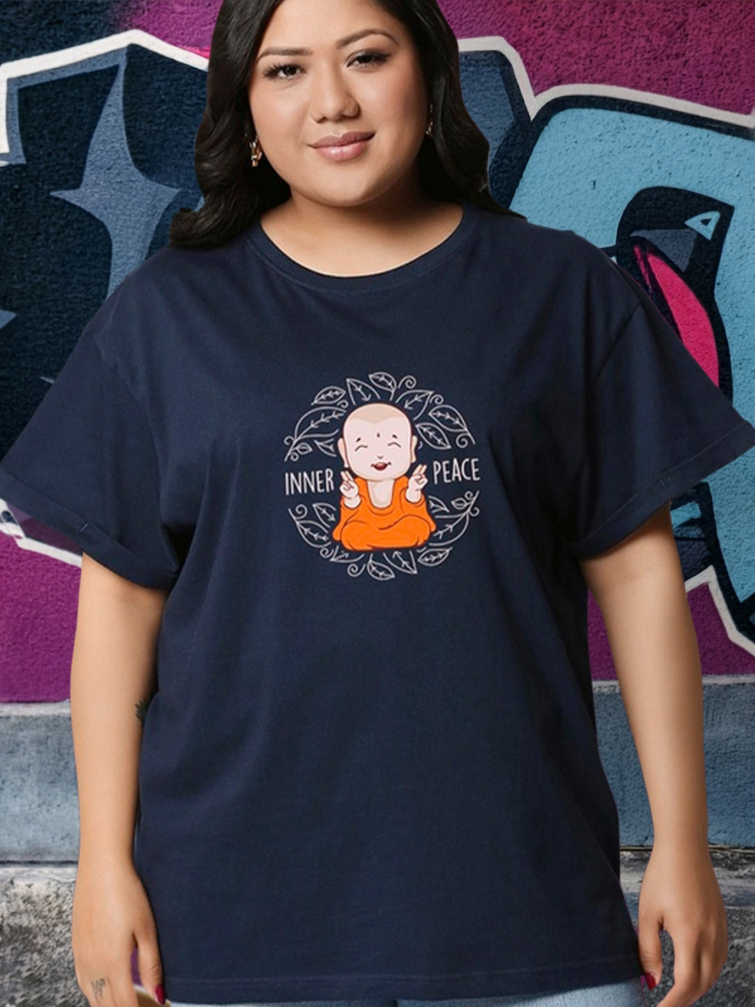 Bewakoof Plus Inner Peace Graphic Printed Plus Size Pure Cotton T-shirt