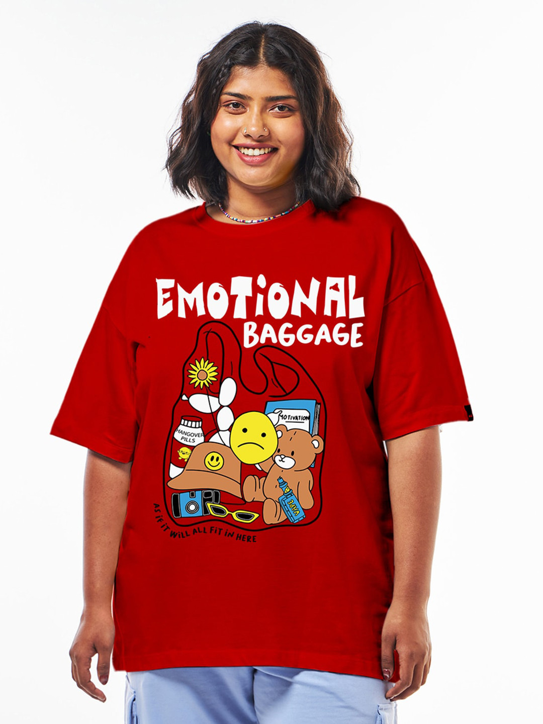 Bewakoof Plus Emotional Baggage Printed Pure Cotton Oversized T-shirt