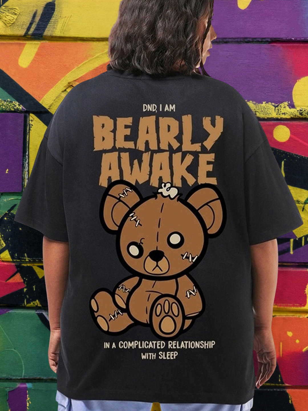 Bewakoof Plus Bearly Awake Graphic Printed Oversized Pure Cotton Oversized T-shirt