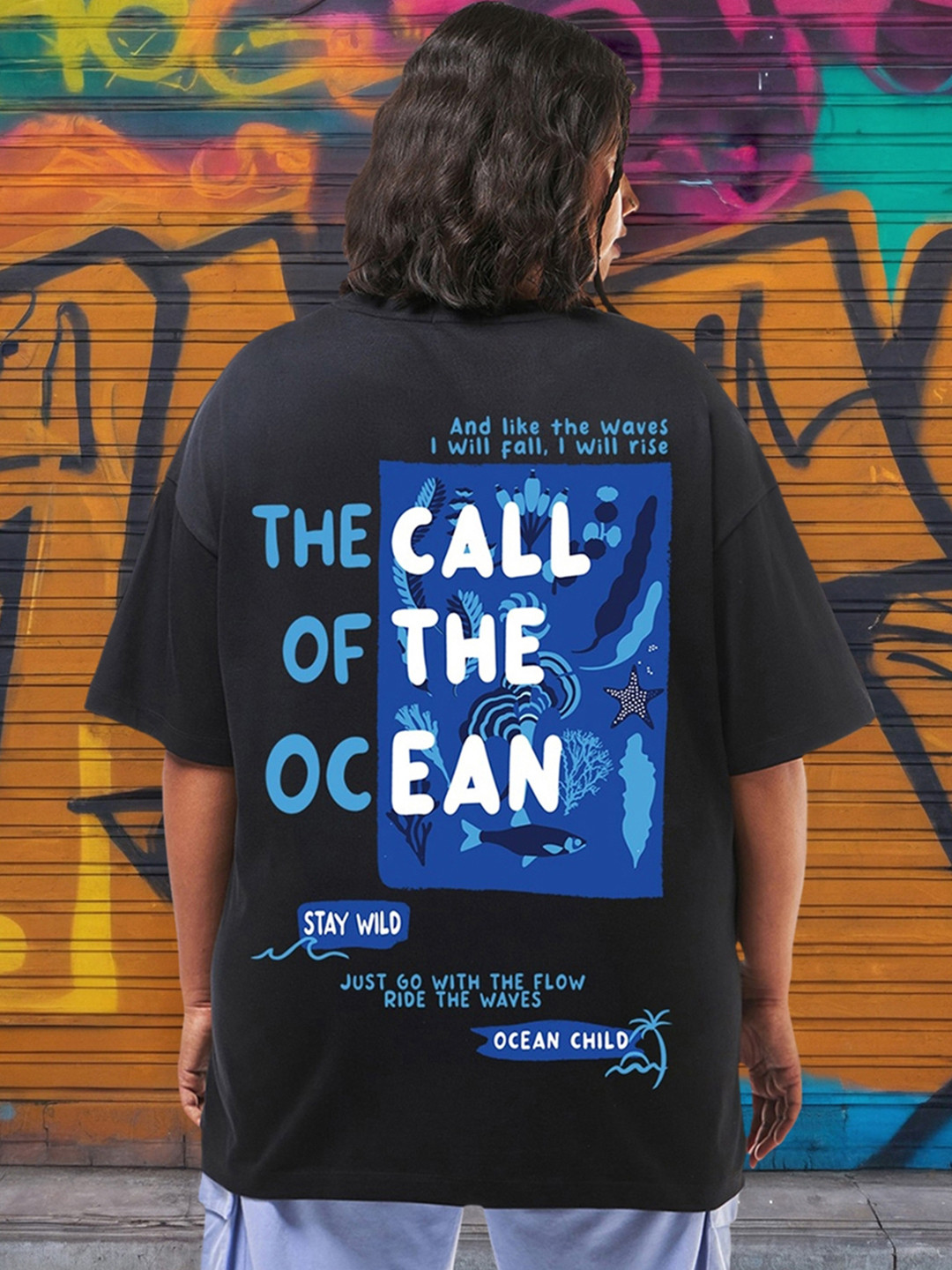 Bewakoof Plus  Ocean Child Graphic Printed Oversized Pure Cotton T-shirt