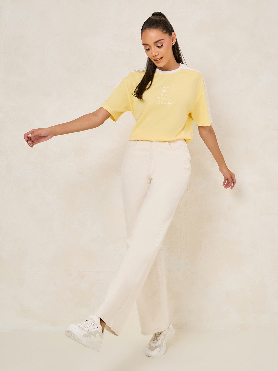 Styli Athlete Girl Slogan Round Neck Short Sleeve Oversized T-Shirt