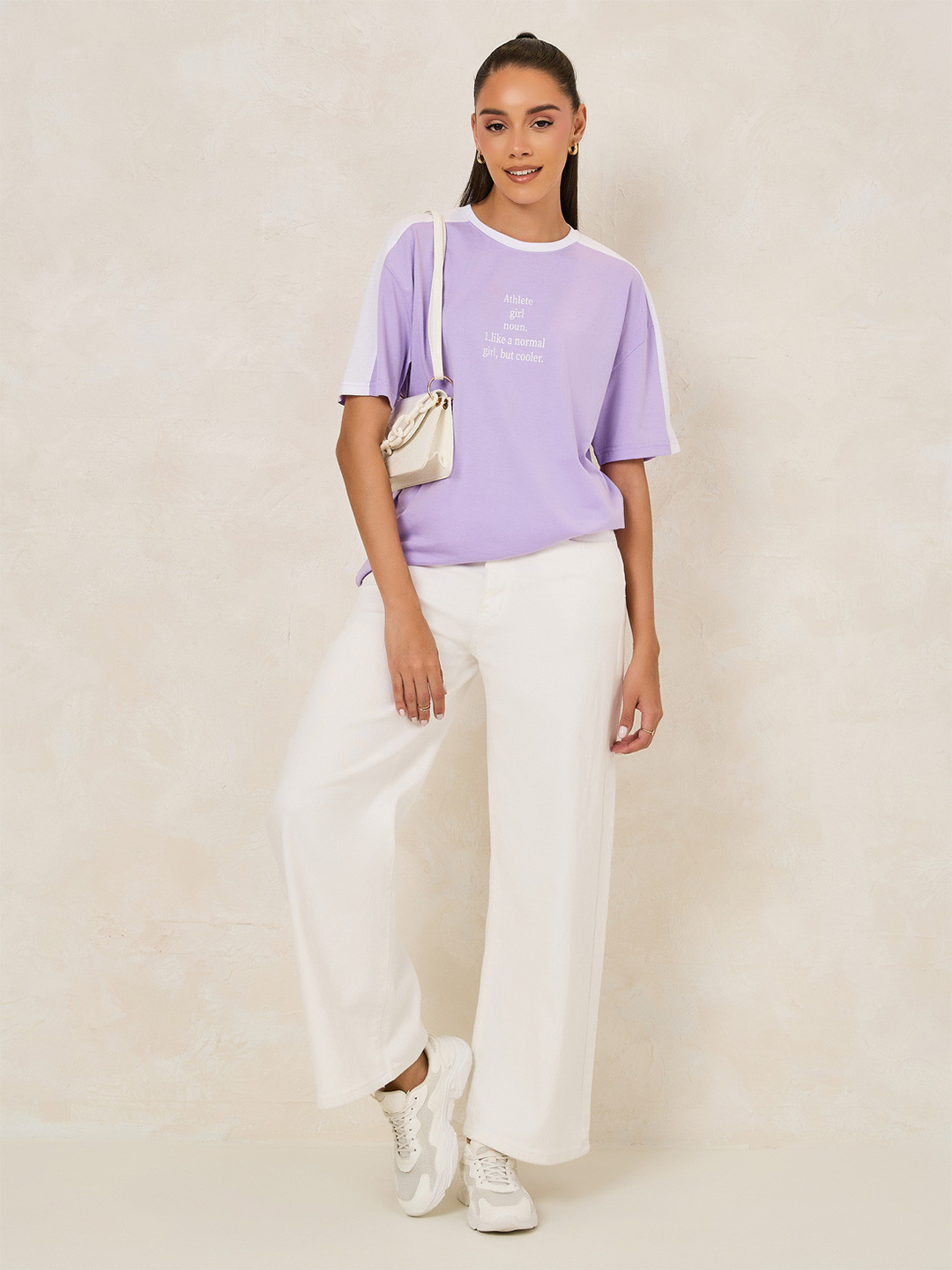 Styli Athlete Girl Slogan Round Neck Short Sleeve Oversized T-Shirt