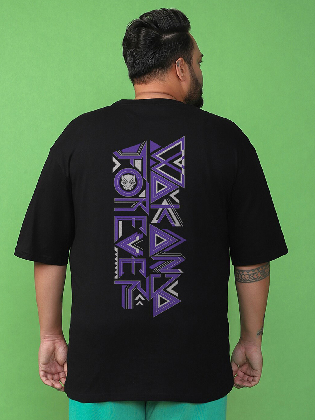 Bewakoof Plus Marvel Pure Cotton Wakanda Forever Graphic Oversized Plus Size T-shirt