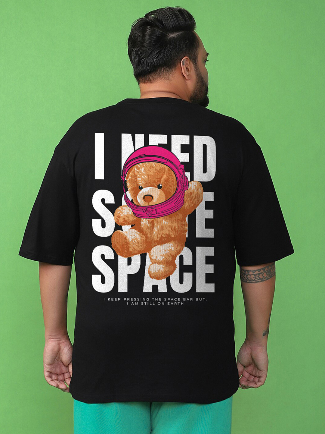 Bewakoof Plus Need Space Teddy Printed Pure Cotton Oversized T-shirt