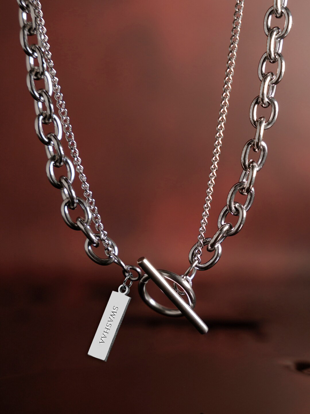 SWASHAA Men Silver-Plated Layered Chain