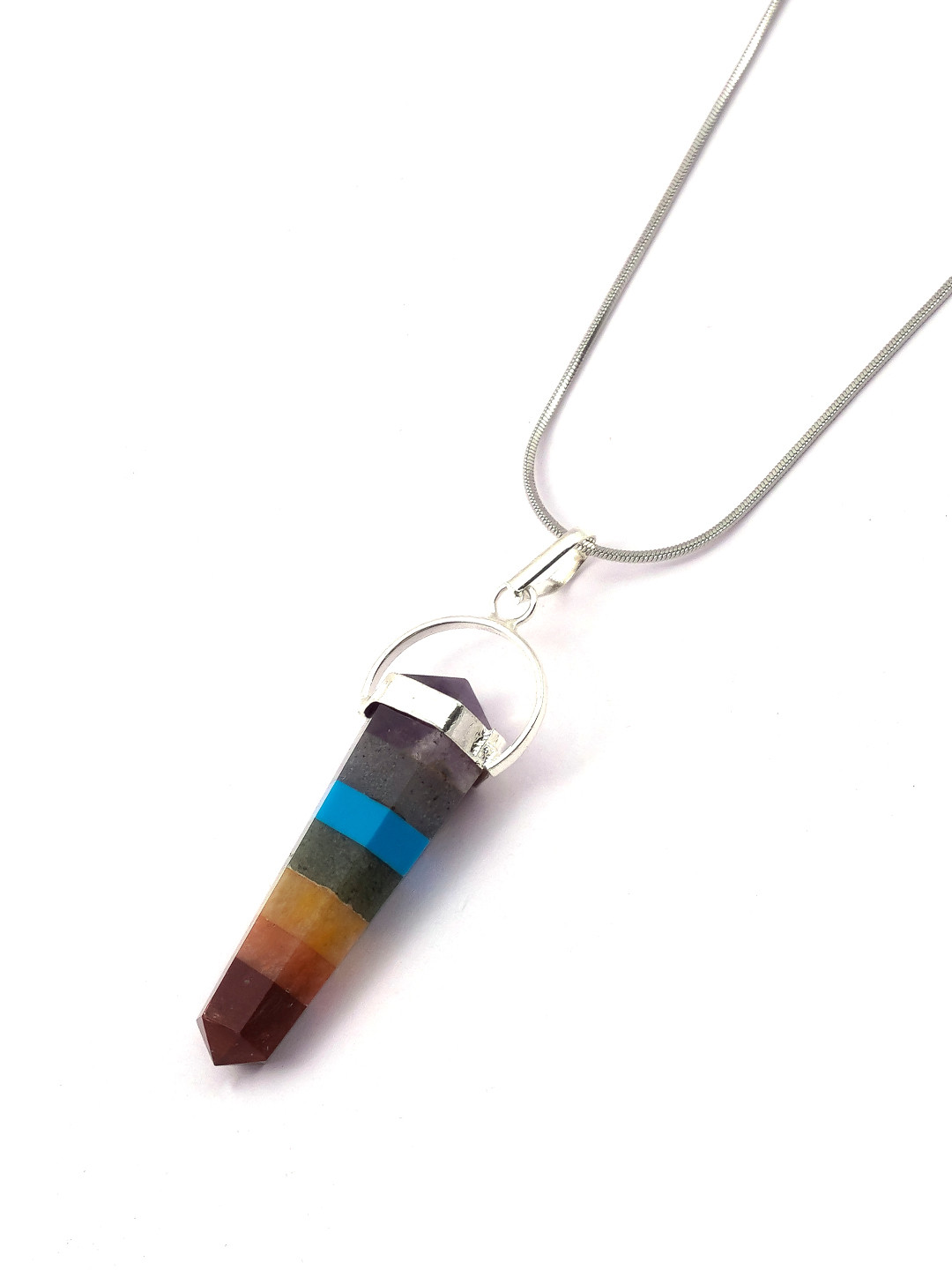SWASHAA Men Silver Plated Bonded 7 Chakra Pencil Charm Pendant With Chain