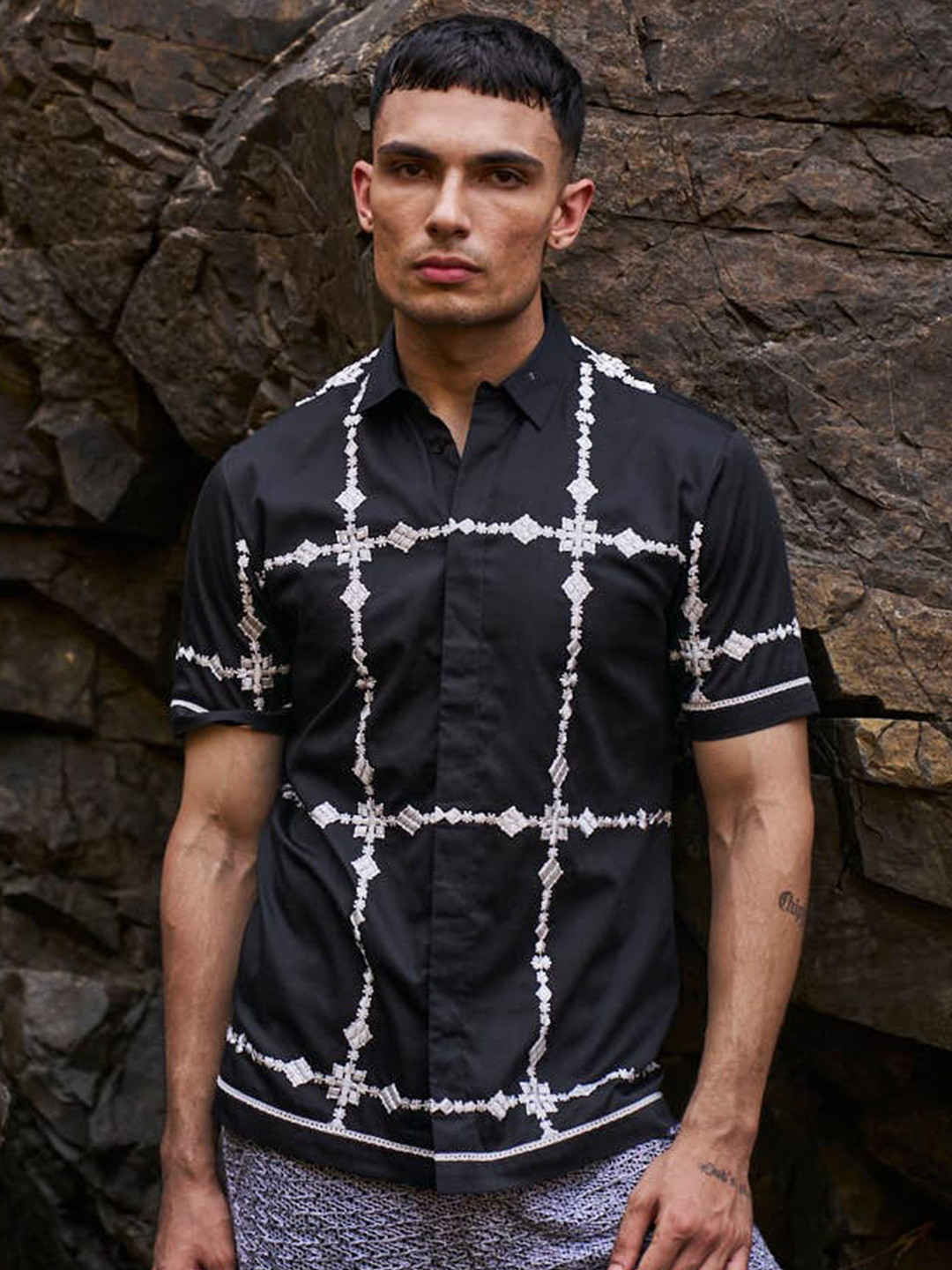 Dash and Dot Relaxed Windowpane Checks Organic Cotton Checked Casual Shirt