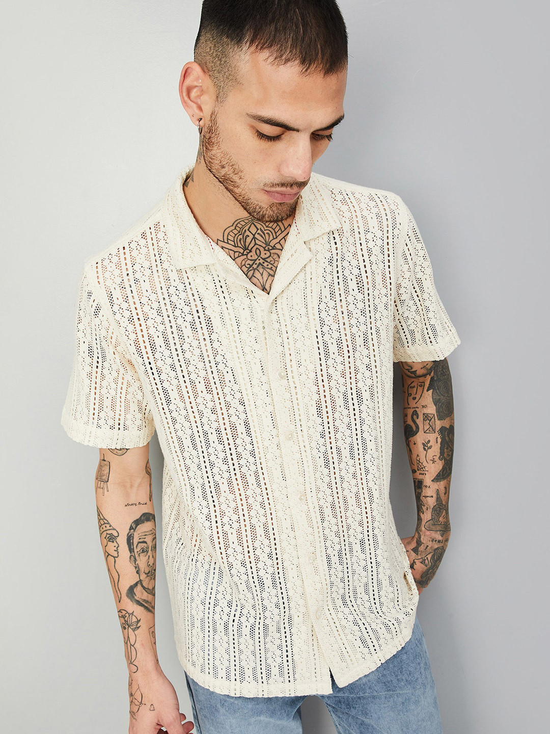 max Short Sleeves Spread Collar Cotton Opaque Printed Casual Shirt