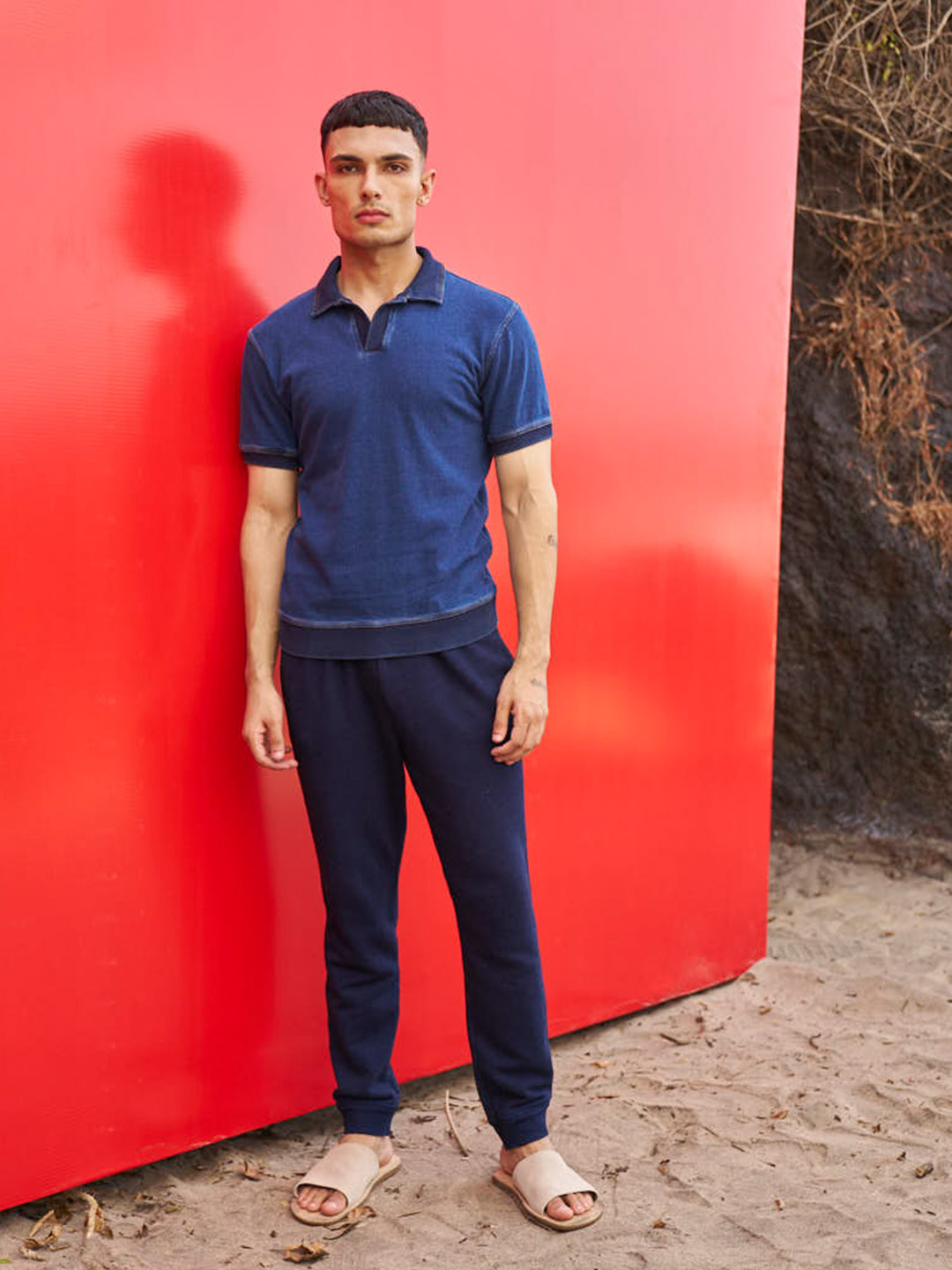 Dash and Dot Polo Collar Cotton Relaxed Fit T-shirt