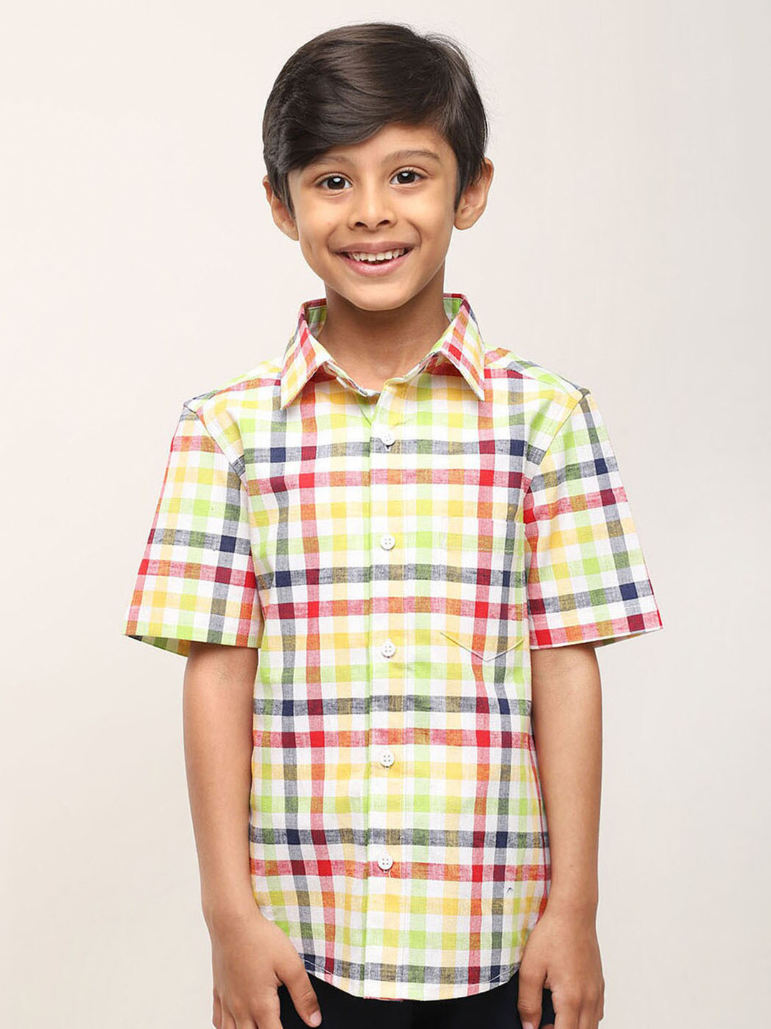 Biglilpeople Boys Checked Spread Shirt Pure Cotton Shirt with Shorts