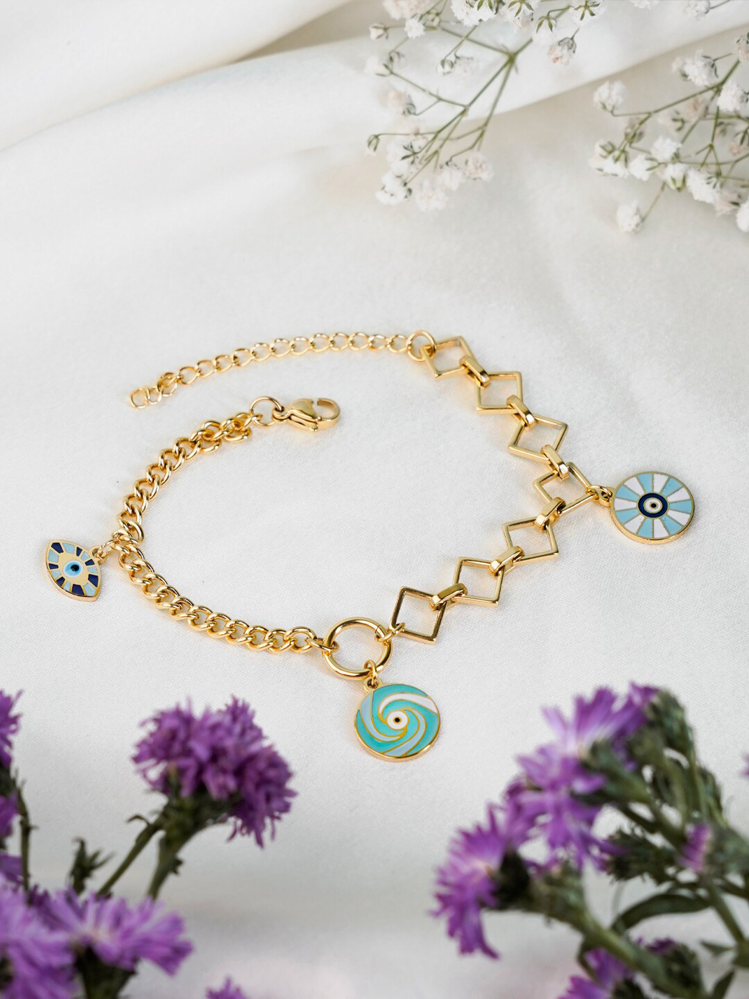 SWASHAA Stainless Steel 18K Gold-Plated Charm Bracelet