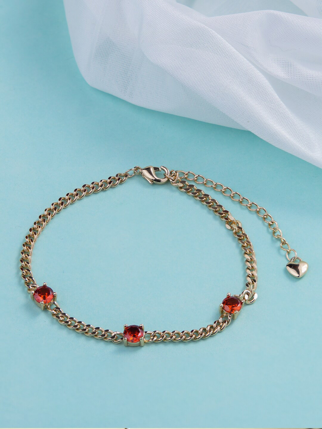 SWASHAA 18K Gold-Plated Stone Studded Link Bracelet