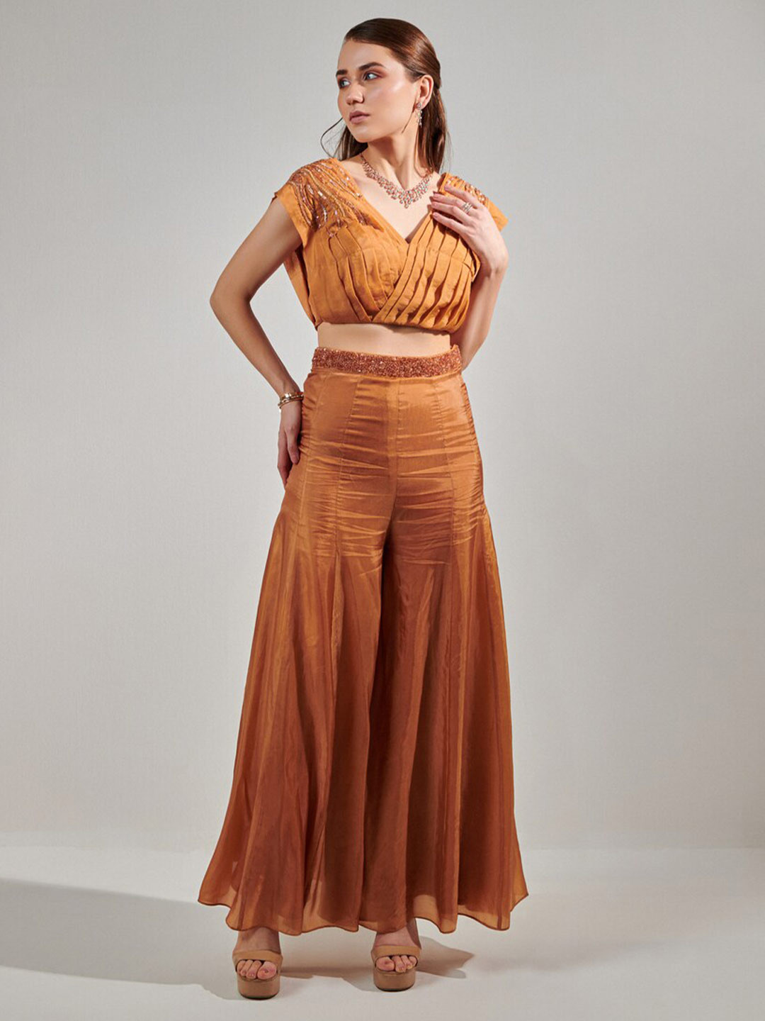 ONE KNOT ONE Embellished V-Neck Top & Sharara