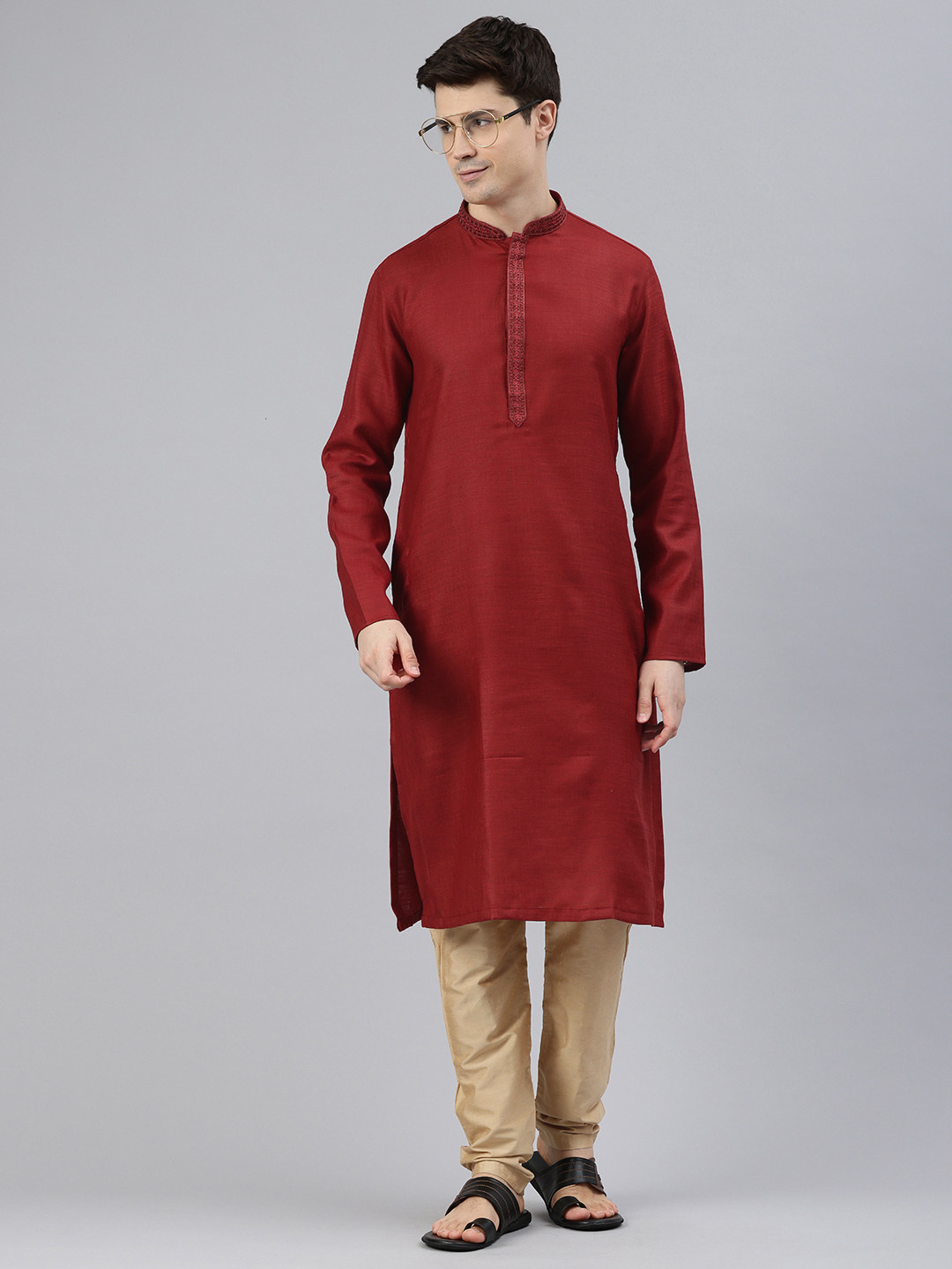 Manthan Solid Mandarin Collar Kurta Set