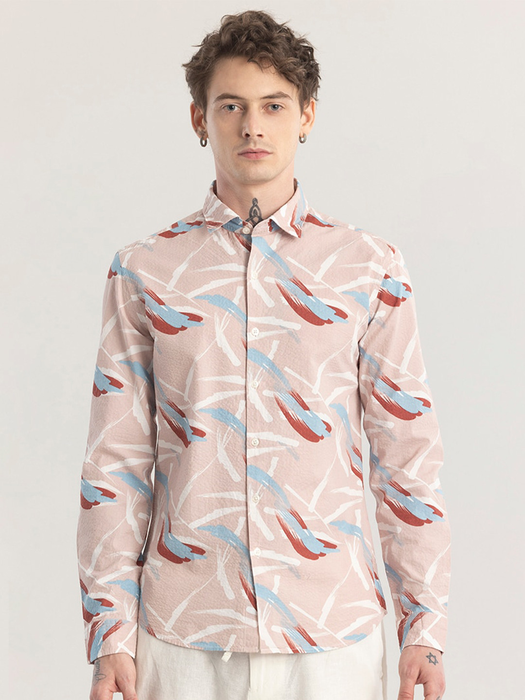 Snitch Straight Skinny Fit Printed Spread Collar Casual Shirt