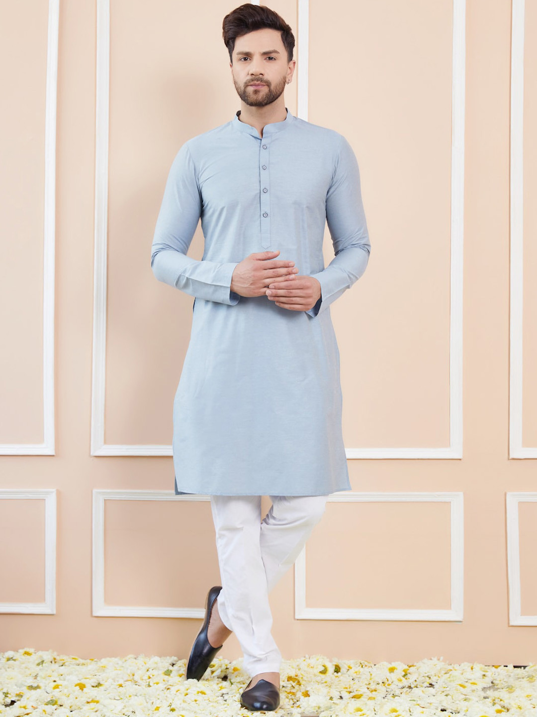 See Designs Mandarin Collar Long Sleeves Cotton Kurta