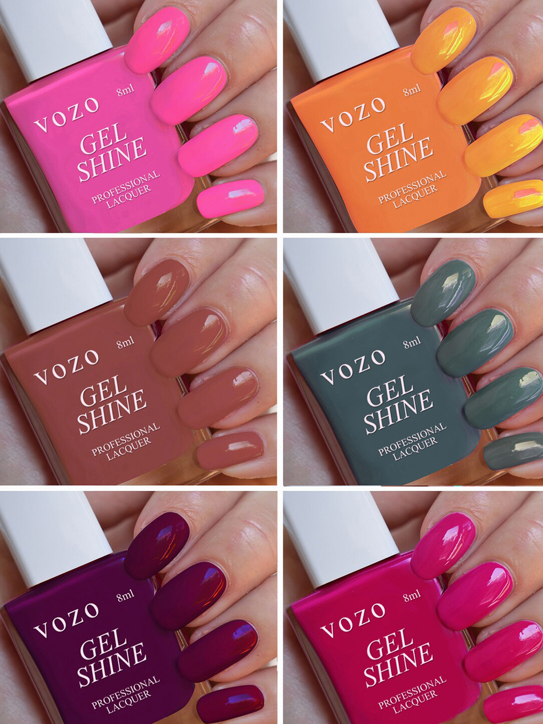 VOZO Set Of 6 Gel Shine Professional Nail Polish - 48 ml Each