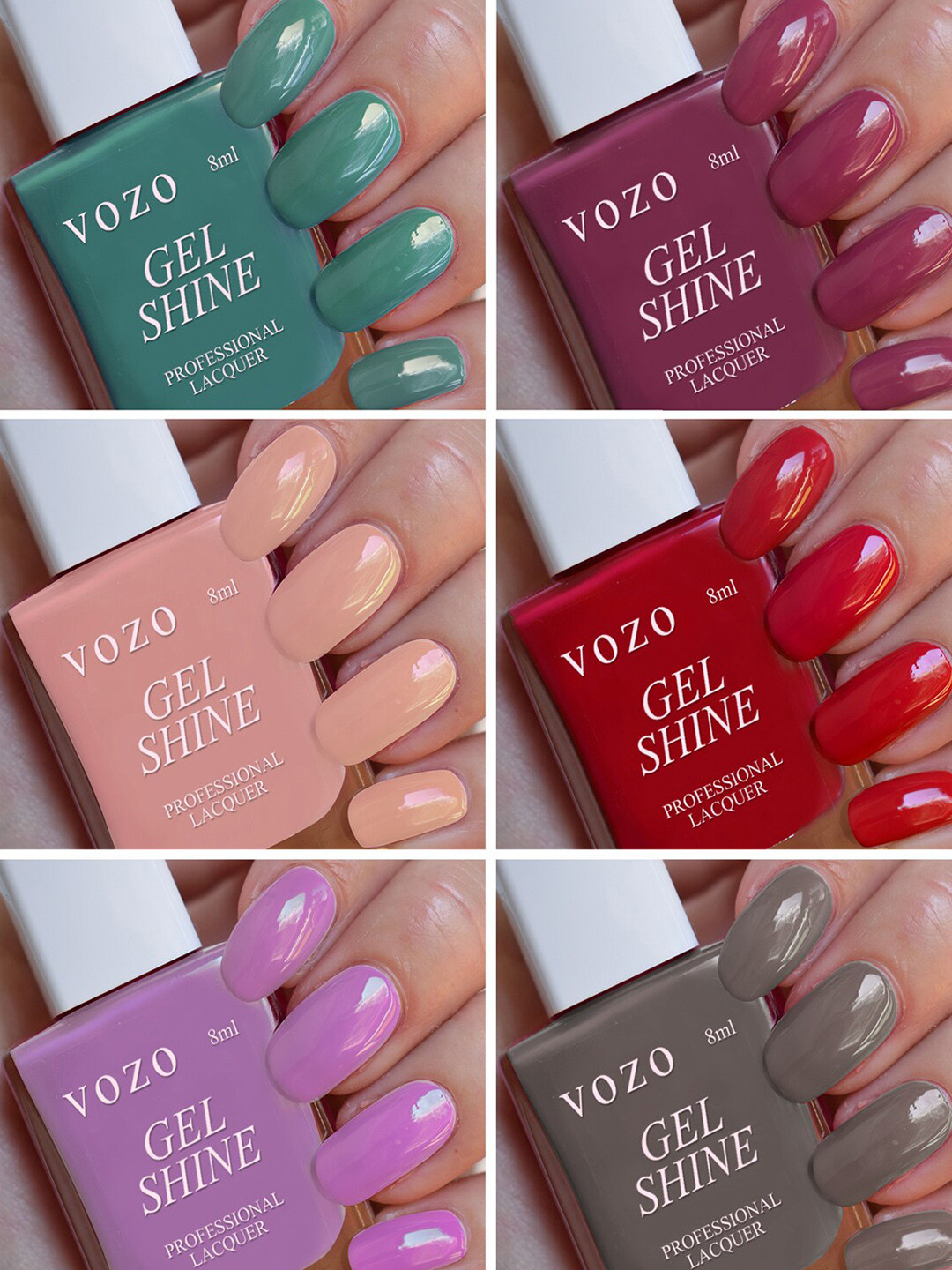VOZO Set Of 6 Gel Shine Long Lasting Professional Nail Polish - 48 ml Each