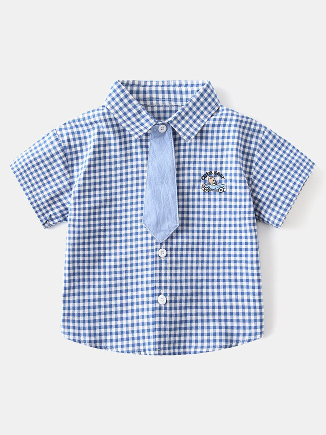 StyleCast Boys Gingham Checks Short Sleeves Spread Collar Cotton Opaque Casual Shirt