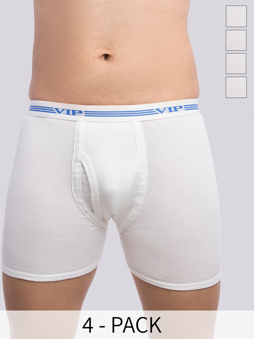 VIP Pack Of 4 Snug Fit Pure Cotton Trunks VP-MI-TR-WHITE-10P-PO4-80