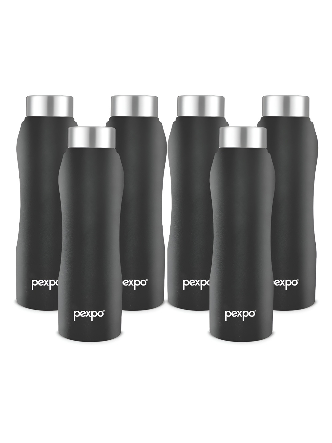 Pexpo Bistro Black Solid Stainless Steel Light-weight 6 Piece Water Bottle - 1L
