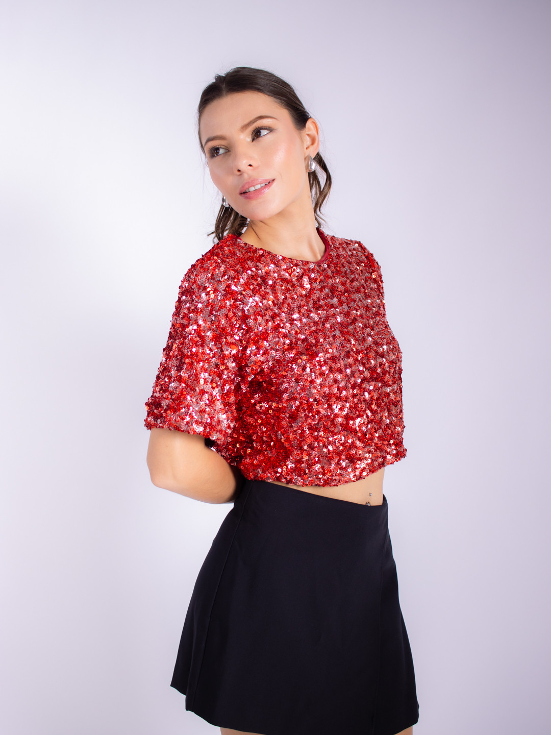 Stylecast X Hersheinbox Sequined Bow Detail Back Crop Top