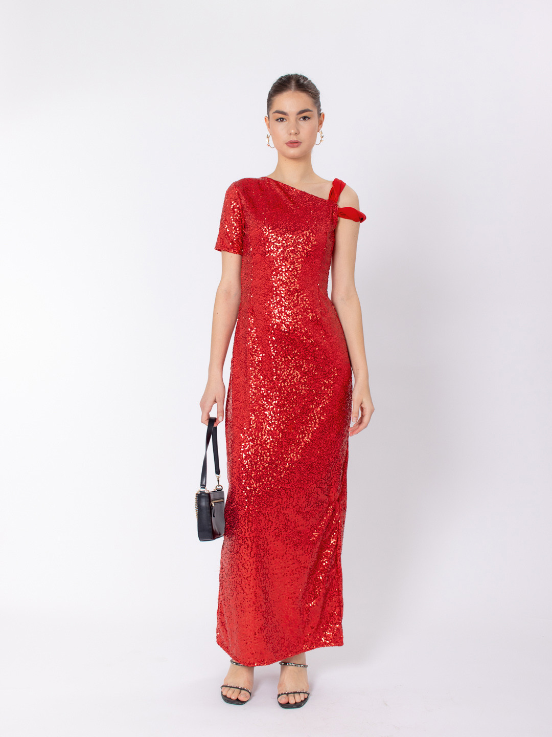 Stylecast X Hersheinbox Red Sequined Party Maxi Dress