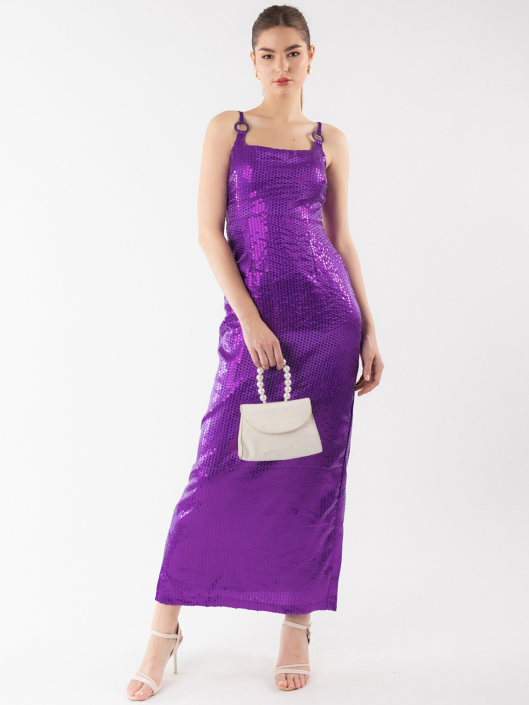 Stylecast X Hersheinbox Purple Sequined Midi Sheath Dress